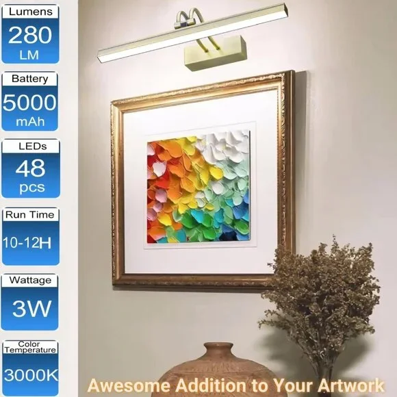 FUNCHDAY Picture Light Wireless, 13" Rechargeable Battery Operated Picture Light - Picture 4 of 6